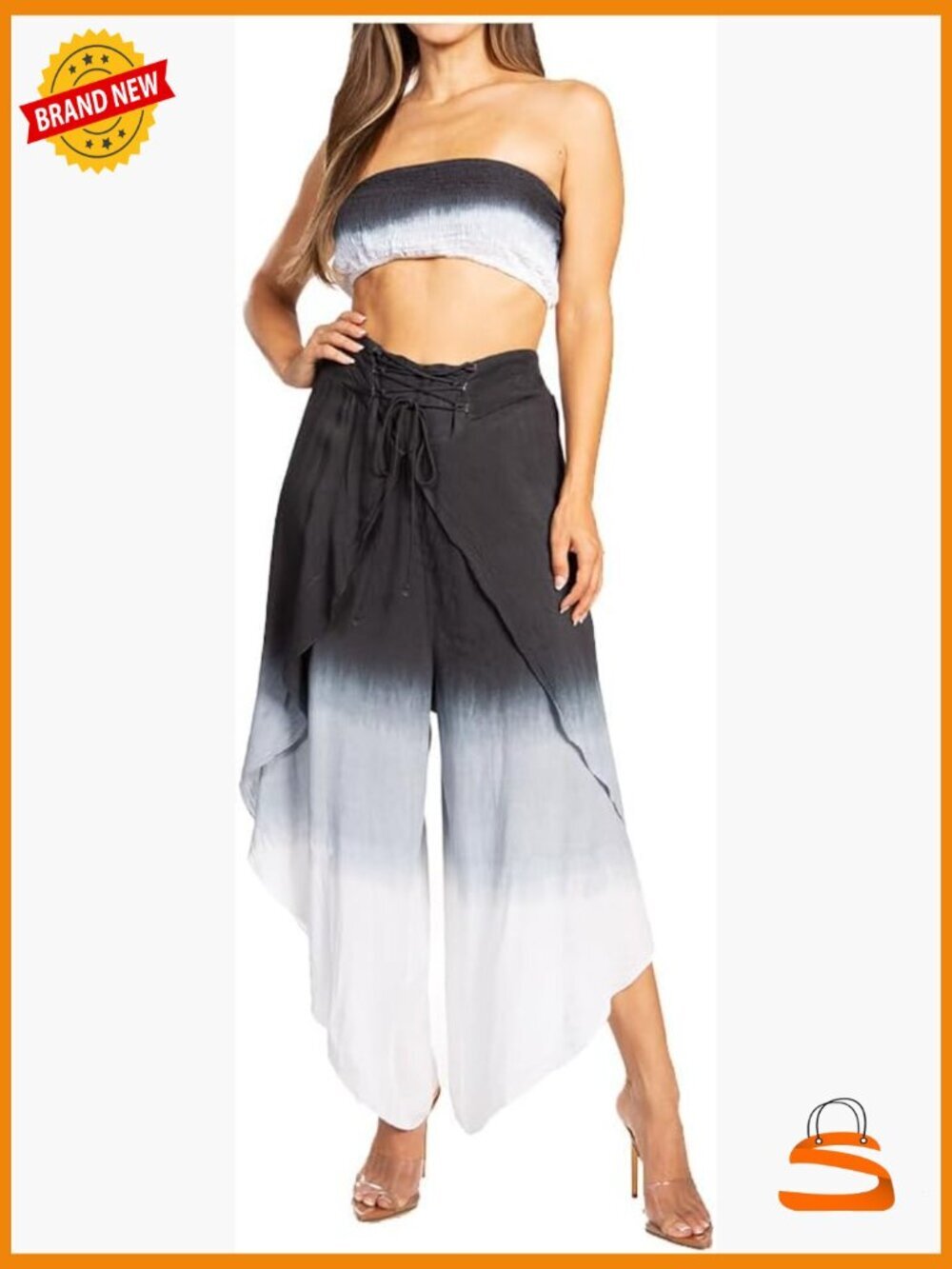 Women's Bandeau Tube Top & Wide Leg Palazzo Pants Set Boho Gaucho
